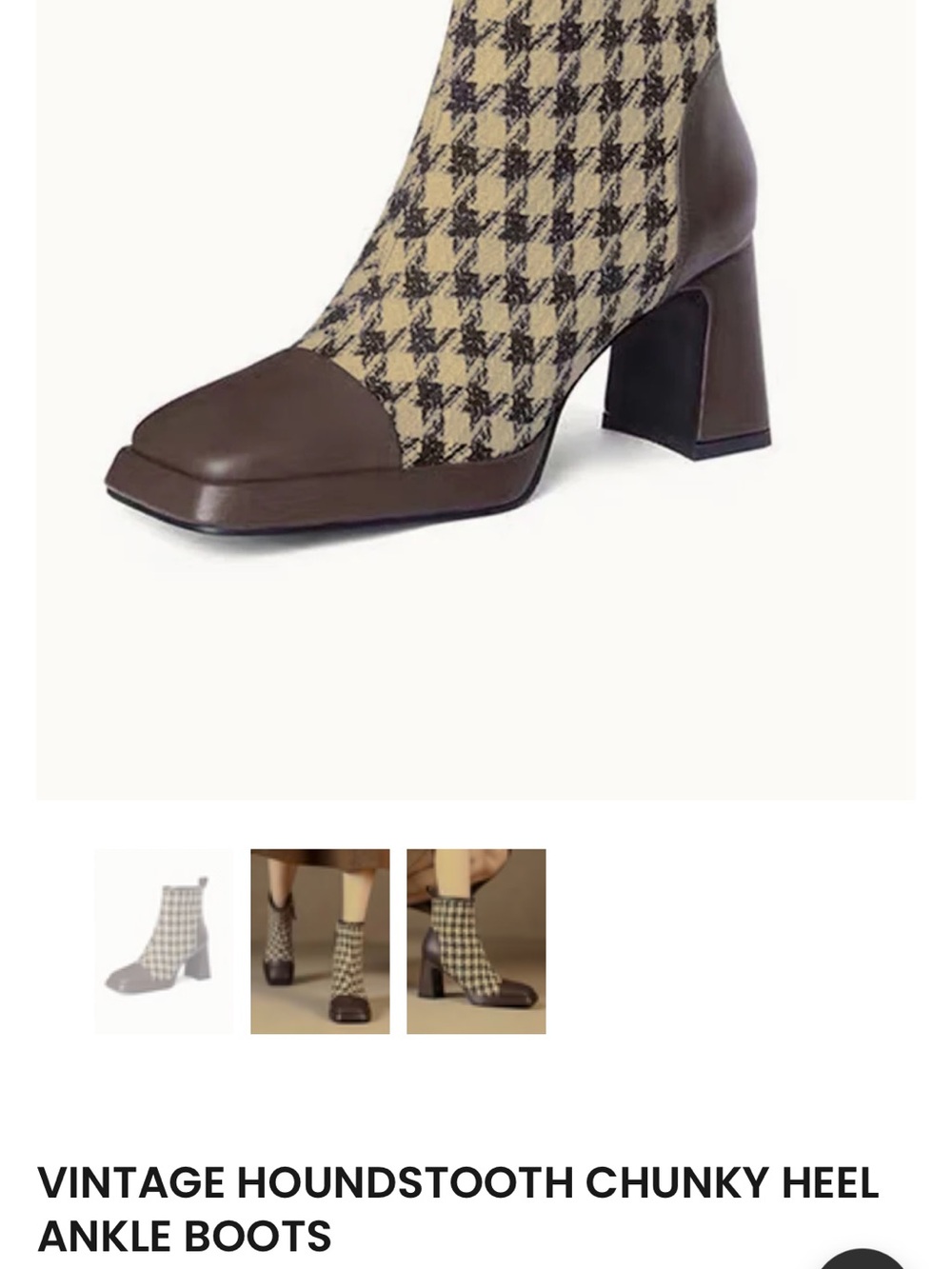 Vintage Houndstooth Chunky Heel Ankle Boots - Brown